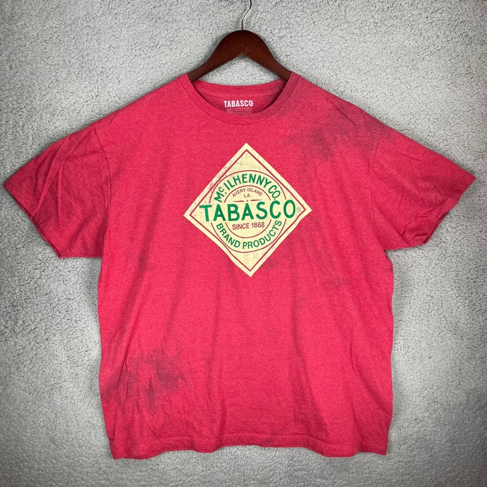 Tabasco McIlhenny Co Avery Island Logo Red Graphic T-Shirt Mens 2XL Short Sleeve
